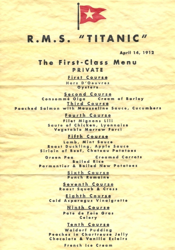 Old Menu from the Titanic